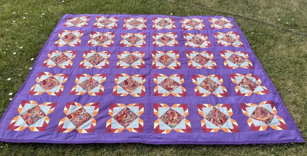 Vintage Handmade New Mexico Desert Pin Wheel Patchwork Quilt 78x64 Purple M7